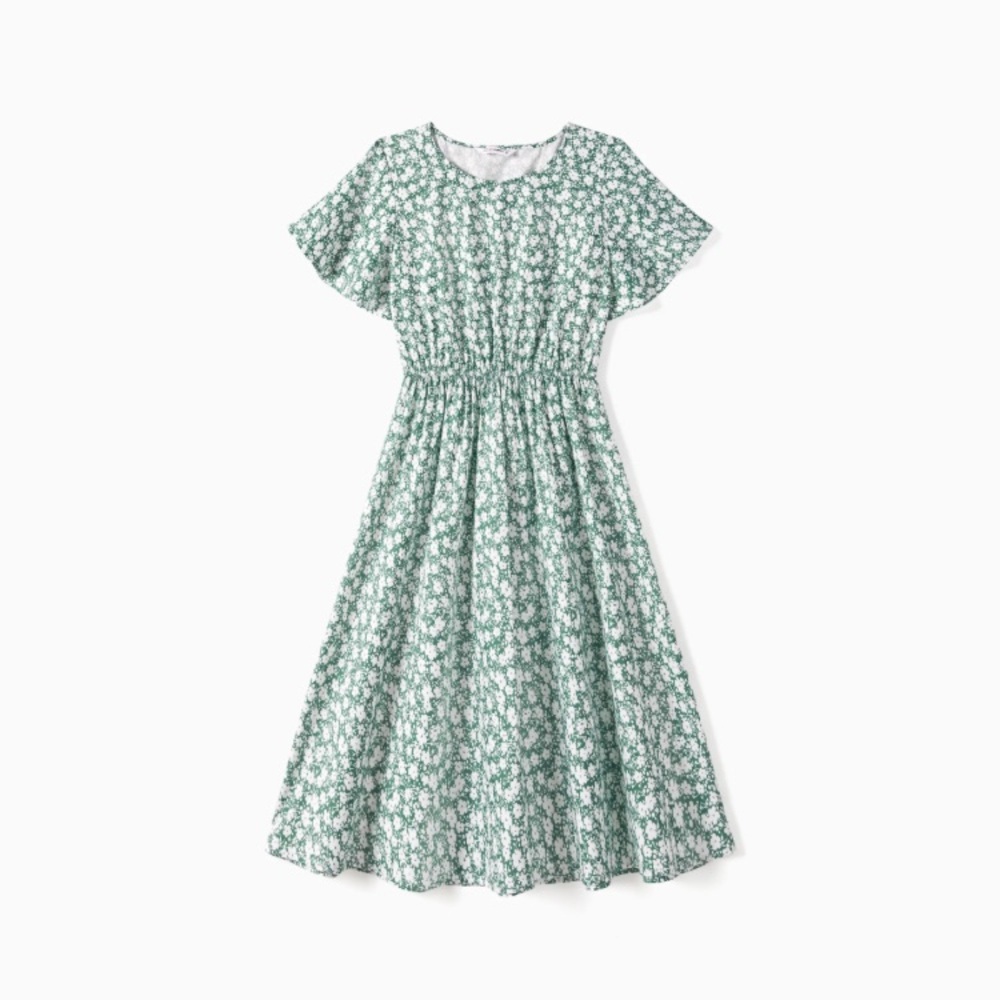 Patpat Women Allover Floral Print Short-sleeve Green Dress, Size M